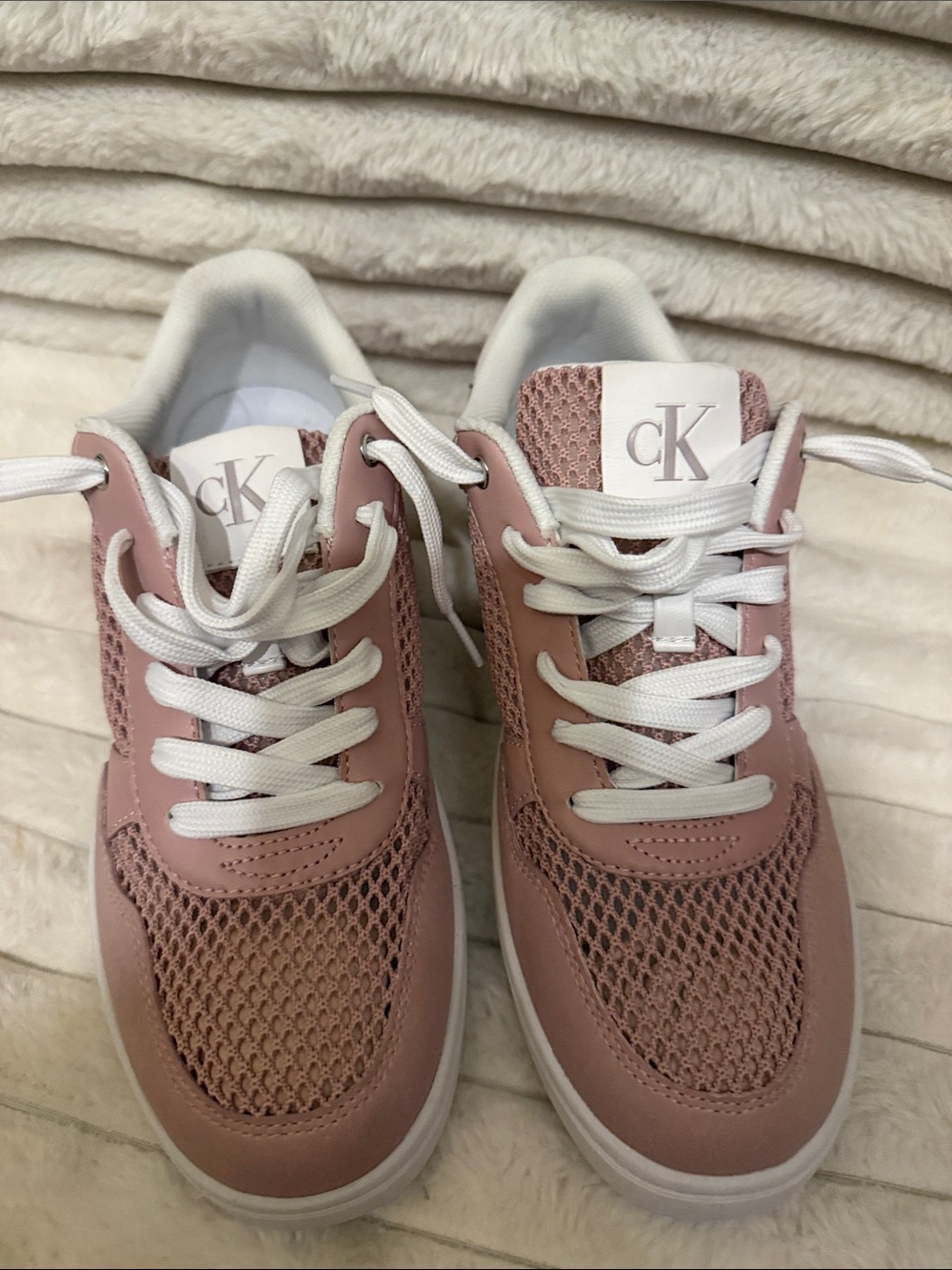 Calvin Klein Dusty Rose Mesh & Leather Lace-Up Sneakers